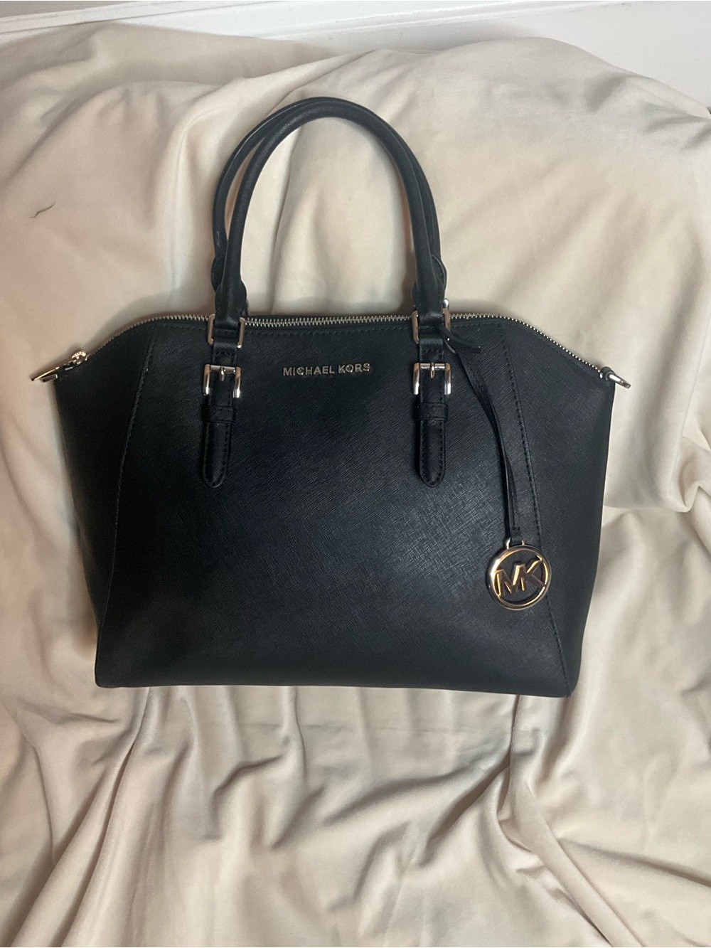 Michael Kors Black Saffiano Leather Dome Satchel